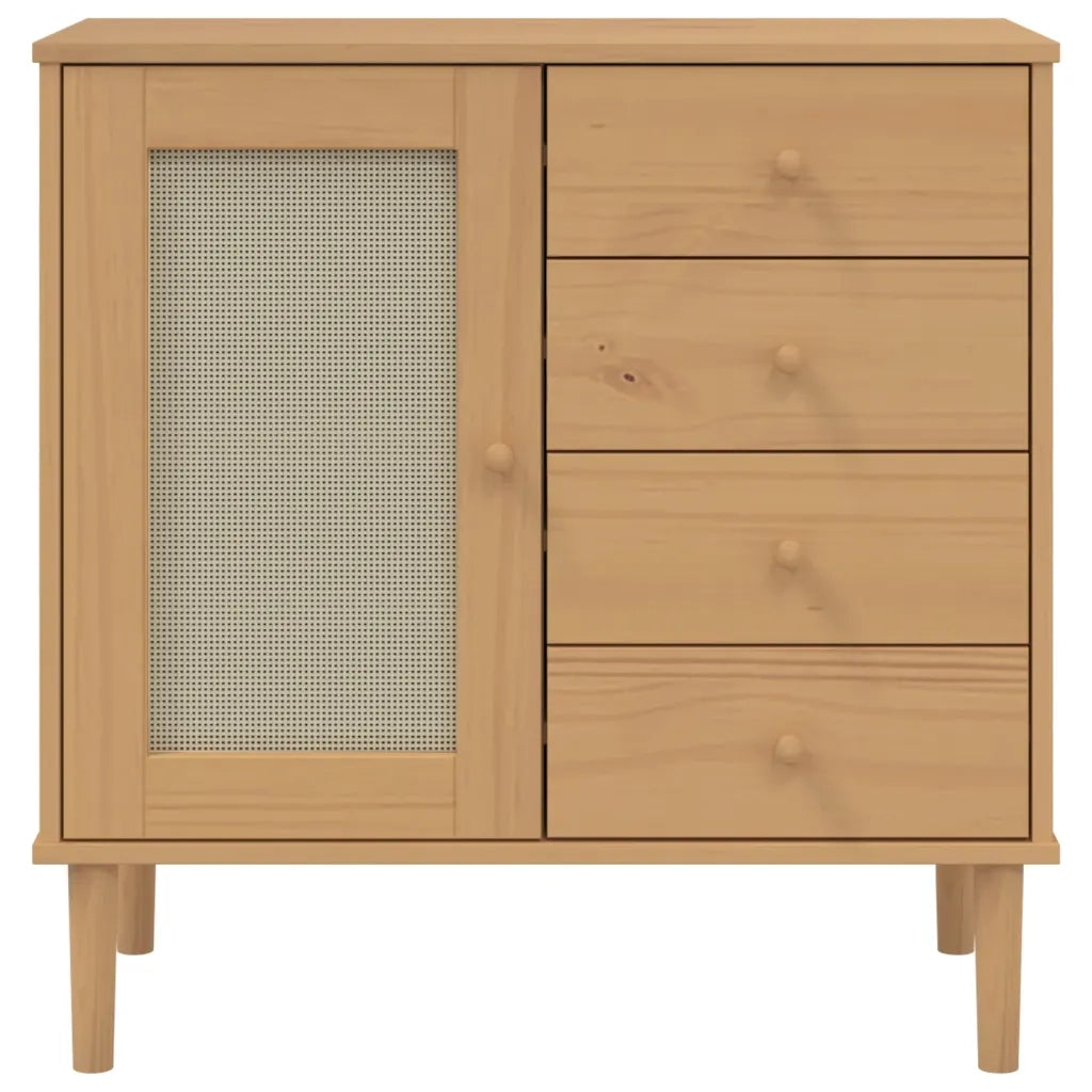 Credenza | Madia | Buffet da pranzo | Armadio da pranzo SENJA Aspetto Rattan Marrone 80x40x80 cm Massello Pino