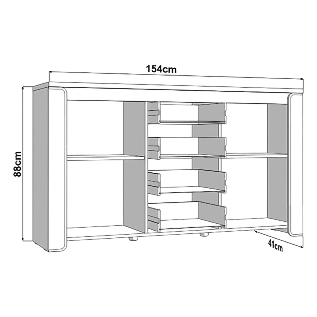 Madia Barone, Credenza 4 Cassetti, 154x41x88h cm Bianco