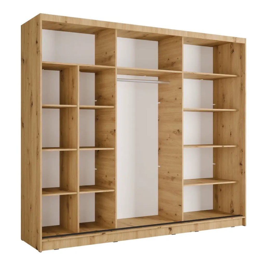 Armadio KAZU 3 porte scorrevoli con specchio in quercia e grigio grafite 248 cm