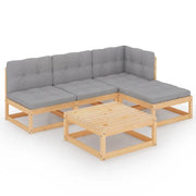 Set Divani da Giardino 5 pz | Set Salotto da Giardino con Cuscini Legno Massello di Pino