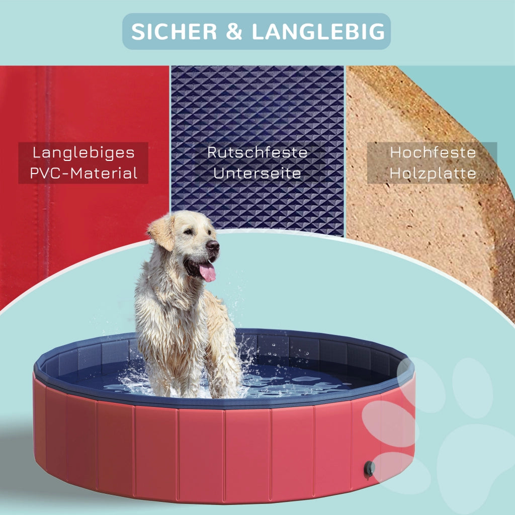 Vasca da bagno per cani e gatti pieghevole ¨C zephmum ¨C plastica e legno rosso ?140x30 cm