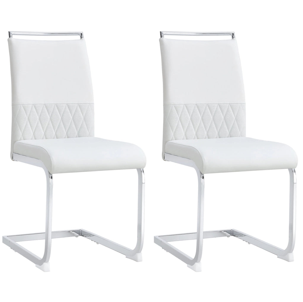 Set da 2 sedie da pranzo moderne con schienale in PU e lino, imbottite, colore bianco