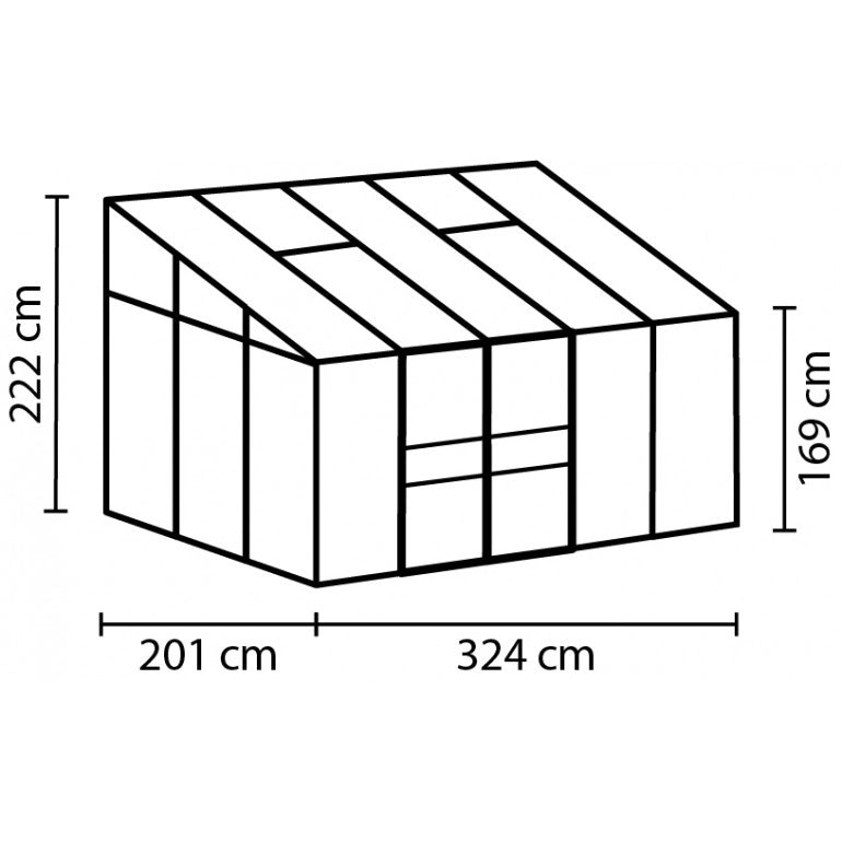 Serra addossata Vitavia Ida 6500 in alluminio anodizzato e policarbonato alveolare 6mm,  201 x 324 H 222 cm Made in Germany