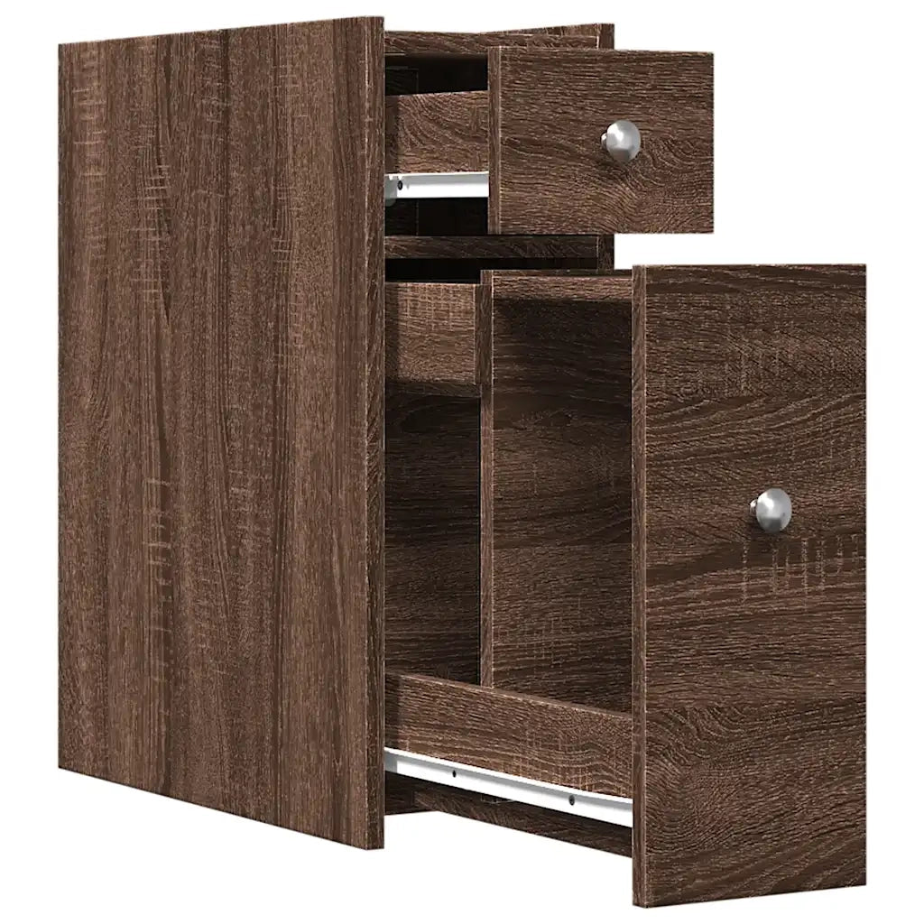 Armadietto da Bagno | Armadio da bagno Stretto con Ruote Rovere Marrone Truciolato