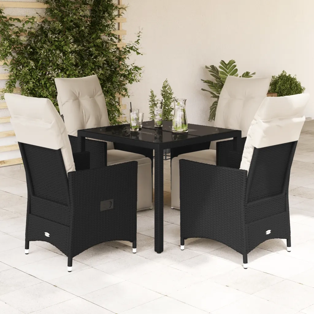 Set da Pranzo da Giardino 5 pz Nero con Cuscini in Polyrattan 3276864
