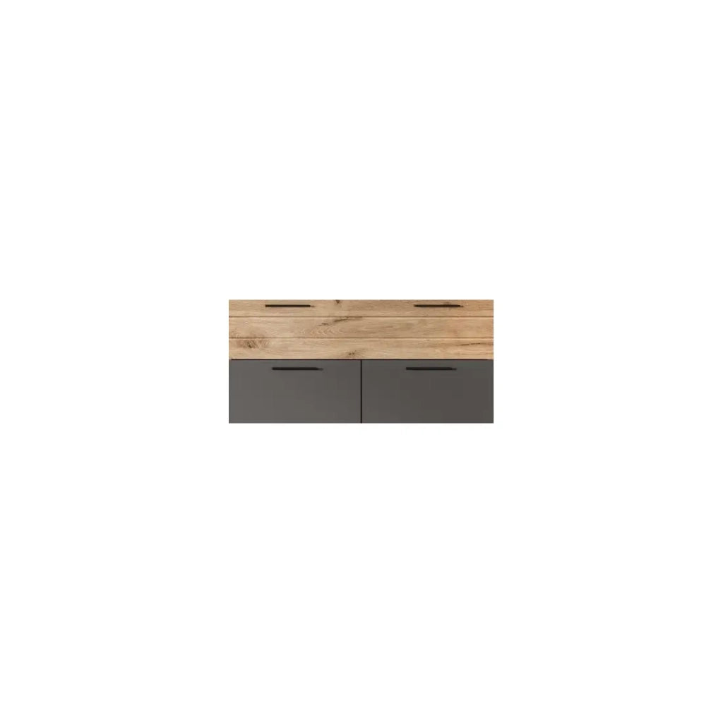 Set bagno: mobile sotto lavabo + mezza colonna + specchio – Grigio antracite e rovere chiaro – SELMA