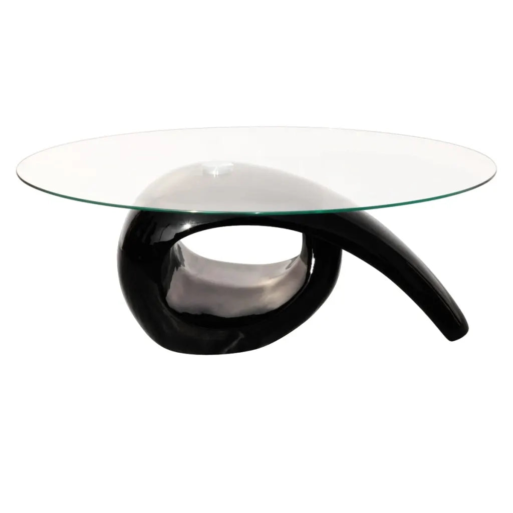 Tavolino da CaffÃ¨ con Ripiano Ovale in Vetro Nero Lucido  cod mxl 29732