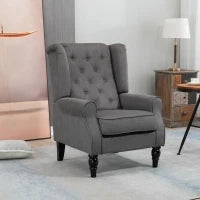 Poltrona da Salotto Stile Francese con Gambe in Legno e Cuscini Sfoderabili, 74x86x102 cm, Grigio