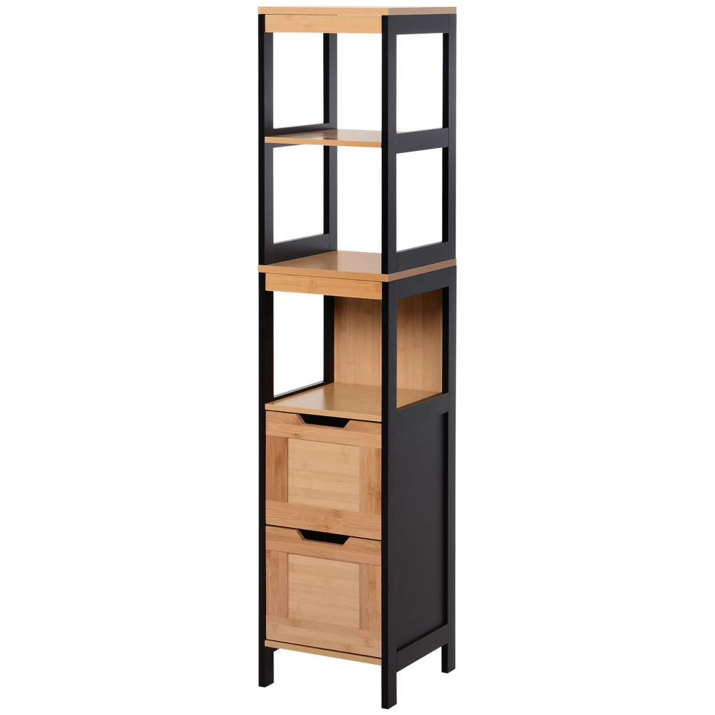 Mobile da Bagno ¨C zephmum ¨C Nero e Naturale 30x30x144,3 cm