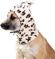 Cappucci per Cani in Piuma - Copricrani Gelosofonici per Cane - Copricrani di Pelle con Motivo Leopardo - Protezione per Cani - Adatto per Piccoli Cani - Taglia L