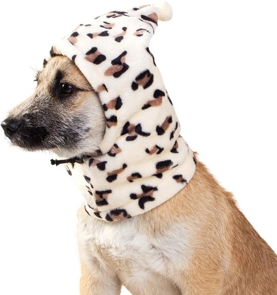 Cappucci per Cani in Piuma - Copricrani Gelosofonici per Cane - Copricrani di Pelle con Motivo Leopardo - Protezione per Cani - Adatto per Piccoli Cani - Taglia L