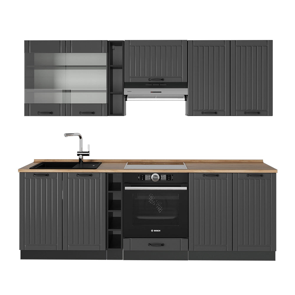 Cucina componibile Fame-Line Grigio scuro/Antracite 235 cm, PL Rovere Vicco