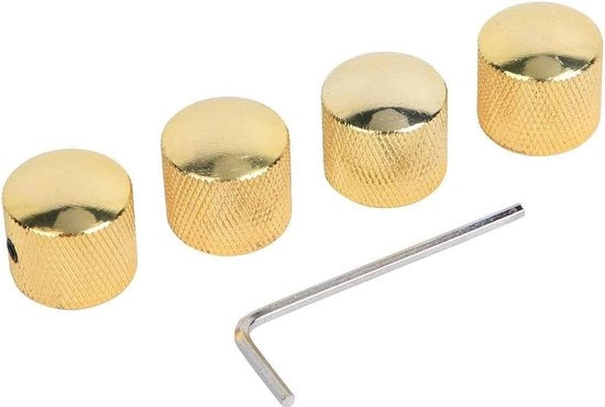 4 Pezzi di Regolazione di Volume e Tonazione per Chitarra Basso - Pulsanti di Regolazione di Volume e Tonazione - Dadi - Chiavi - Sostituzione di Parte di Chitarra - Finitura in Oro.