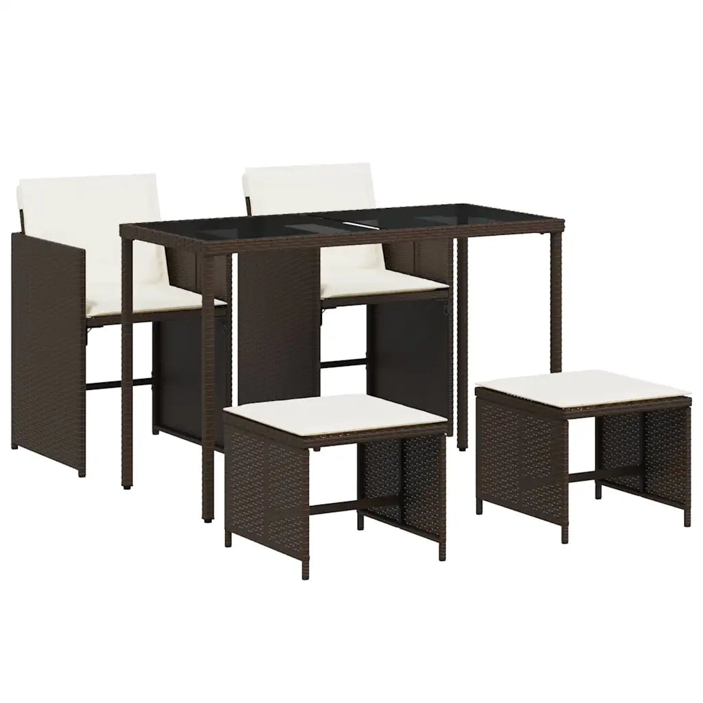 Set da Pranzo da Giardino 5pz con Cuscini in Polyrattan Marrone 365082