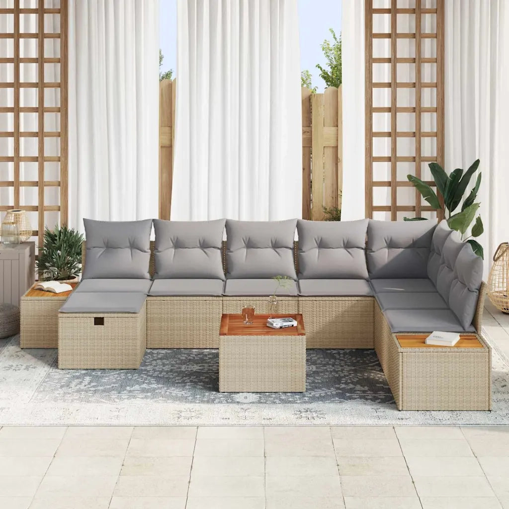 Set Divano da Giardino con cuscino 9 pcs Beige polyrattan 3359662