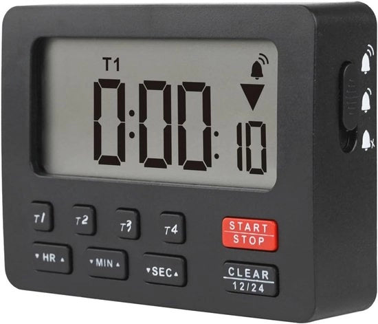 Cronometro Digitale per la Cucina con 4 Stopwatch a Conto alla Rovescia - Allarme Regolabile e Orologio Magnetico per Cucina, Fitness e Studio
