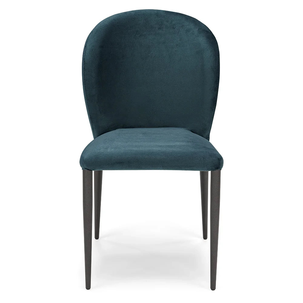 Set 2 sedie da pranzo imbottite in velluto GHIBLI LUX MADE IN ITALY, schienale a poltroncina, gambe robuste in metallo, design moderno, tessuto idrorepellente, colore Blu Notte