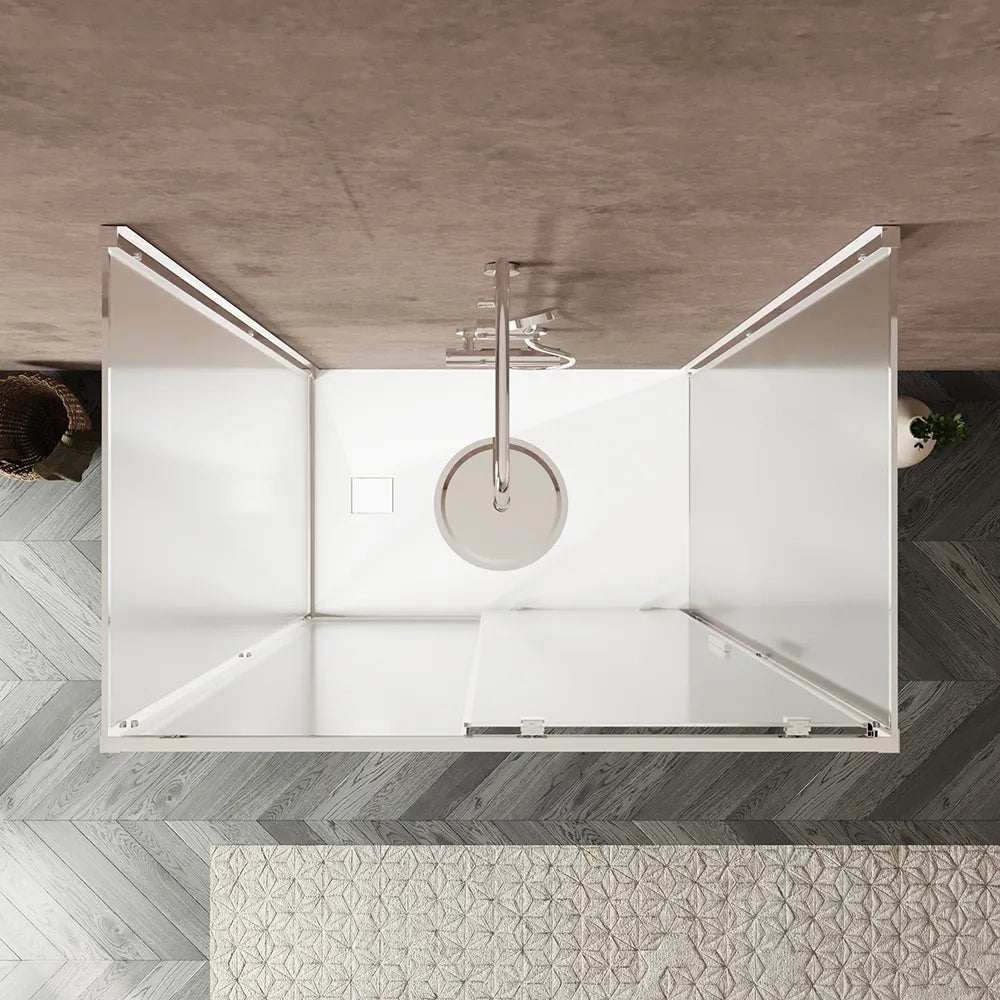 Box doccia tre lati 80x130x80cm con porta scorrevole profili cromati e vetro 6mm opaco h190 | Portofino