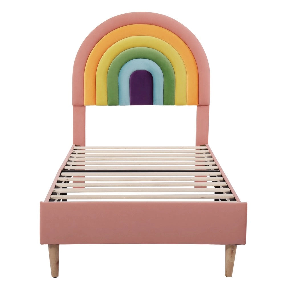 Letto Imbottito Singolo con Testiera Regolabile ¨C MINIMAL ¨C Velluto Rosa 90x200
