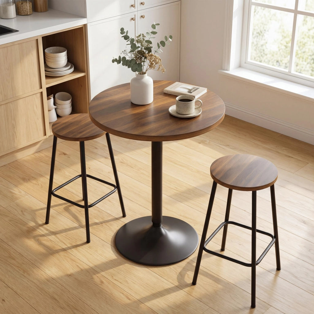 Tavolo da bar rotondo 60 cm ¨C Xylo ¨C Noce, gambe metallo, cucina e soggiorno