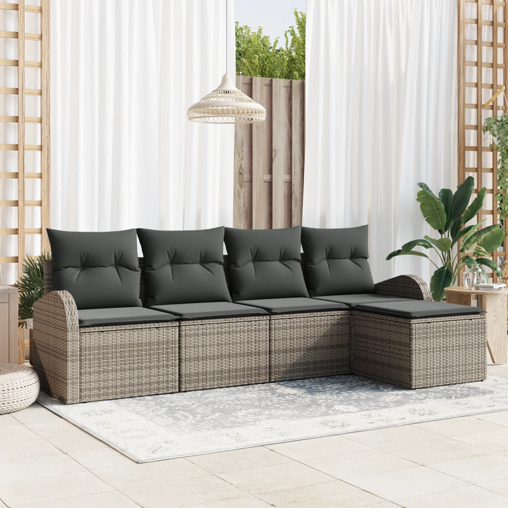 Set Divano Giardino con Cuscini Grigio Rattan Poliestere 5 Pezzi