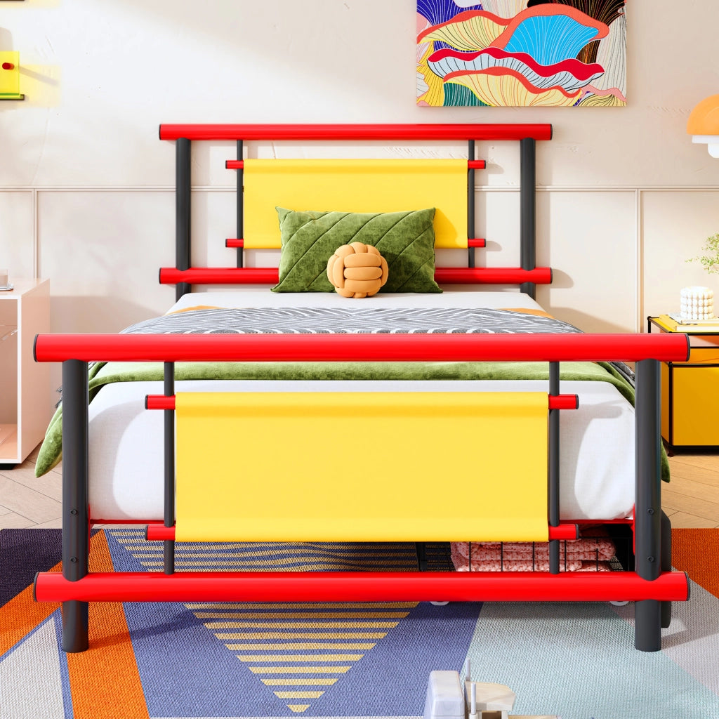 LETTO per bambini 90x200 cm in metallo rosso con cassetti