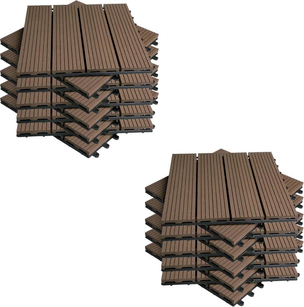 22 pezzi DIY Piastrella da giardino Terrazza Mattonelle Pavimento per casa in WPC Doghe Legno 30x30 cm Caffè-Marrone