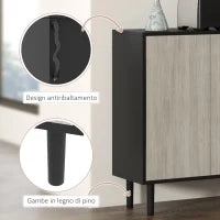Credenza Moderna con 2 Armadietti e 4 Ante con Apertura a Pressione, 121x37x75cm, Nero