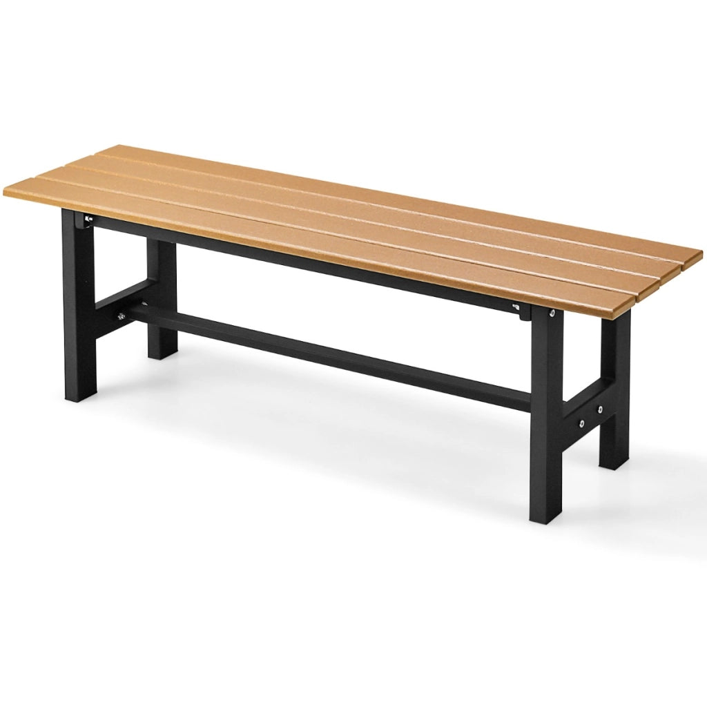Panca da esterno 2 posti 120cm con sedile a doghe telaio in metallo, Panca giardino verniciato a polvere Naturale-Panchine