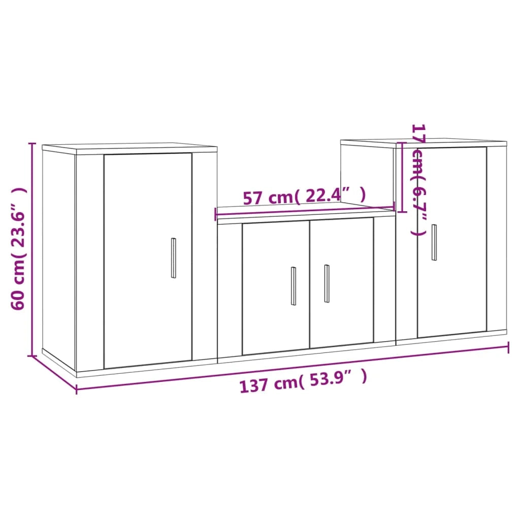 Set di mobili in legno ingegnerizzato Sonoma da 3 pezzi (mobile credenza TV soggiorno camera da letto salotto) - 02_0024634