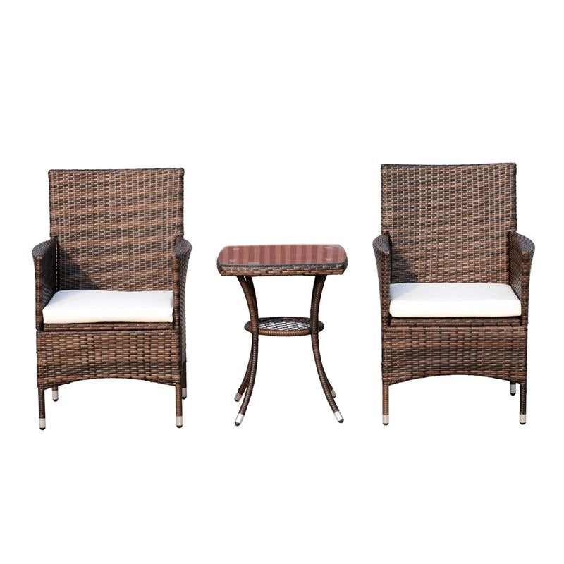 SET POLTRONCINE DA GIARDINO IN RATTAN CON TAVOLINO MARRONE