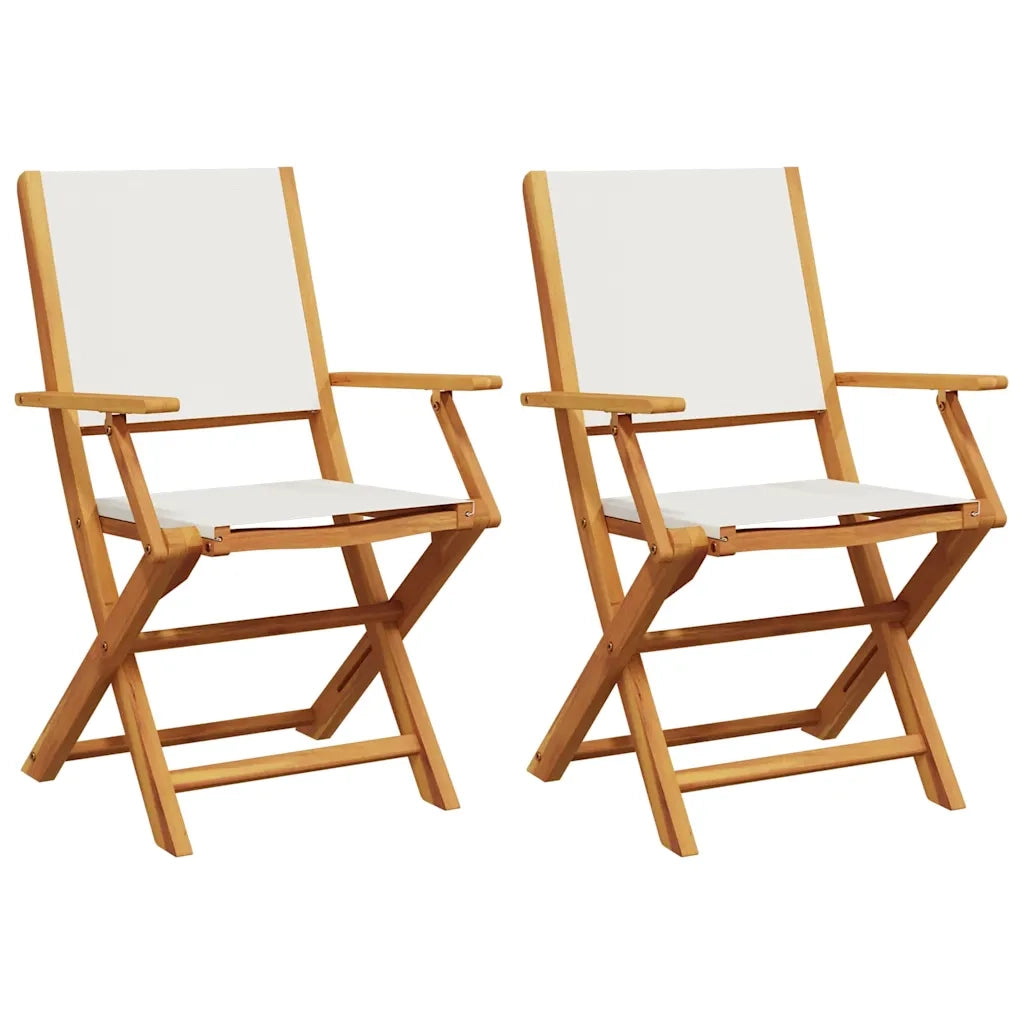Sedie Giardino 2 pz | Sedie da Esterno Bianco Crema Legno Massello Acacia e Tessuto