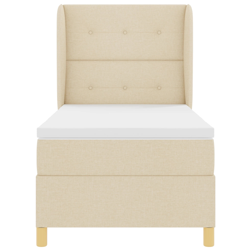 Letto Box Spring con Materasso - Crema, 100x200 cm, Tessuto
