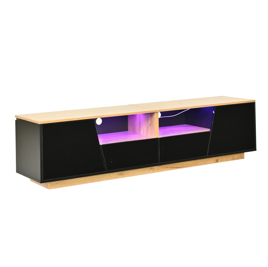 Mobile TV 180x40x46 cm con LED; 2 cassetti e 2 armadietti in truciolare nero e naturale