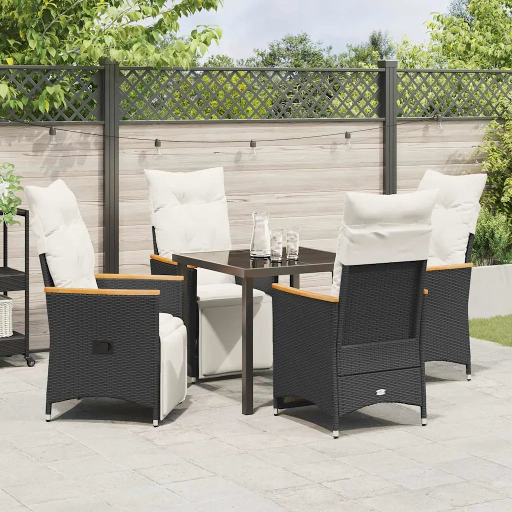 Set da Pranzo per Giardino con cuscino 5 pcs Nero polyrattan