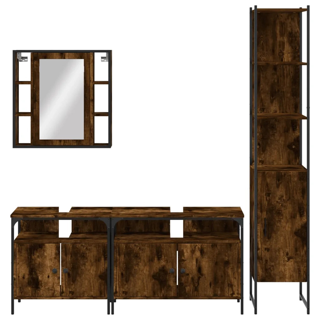 Set Mobili da Bagno 4 pz Rovere Fumo in Legno Multistrato 3214747