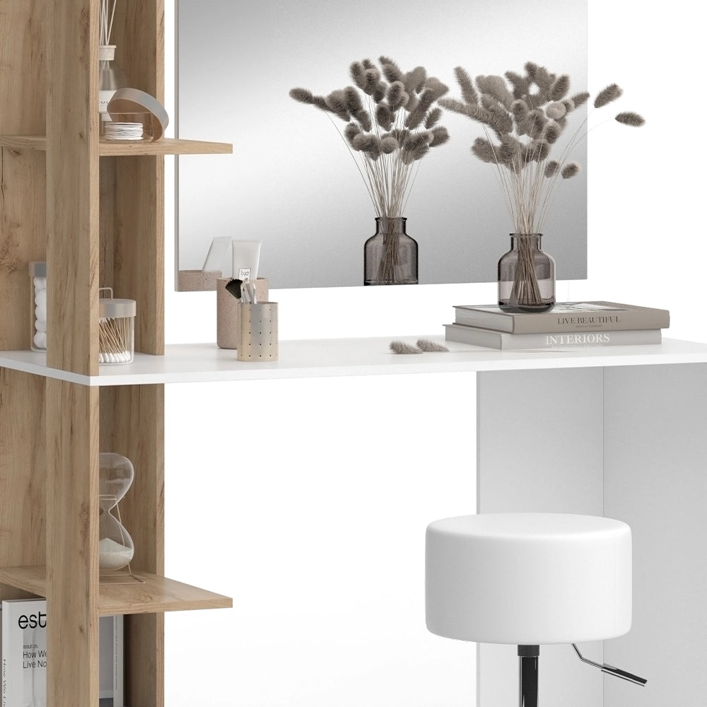 Vicco Tavolo da toeletta Bianco/Sonoma 122.2 cm con sgabello