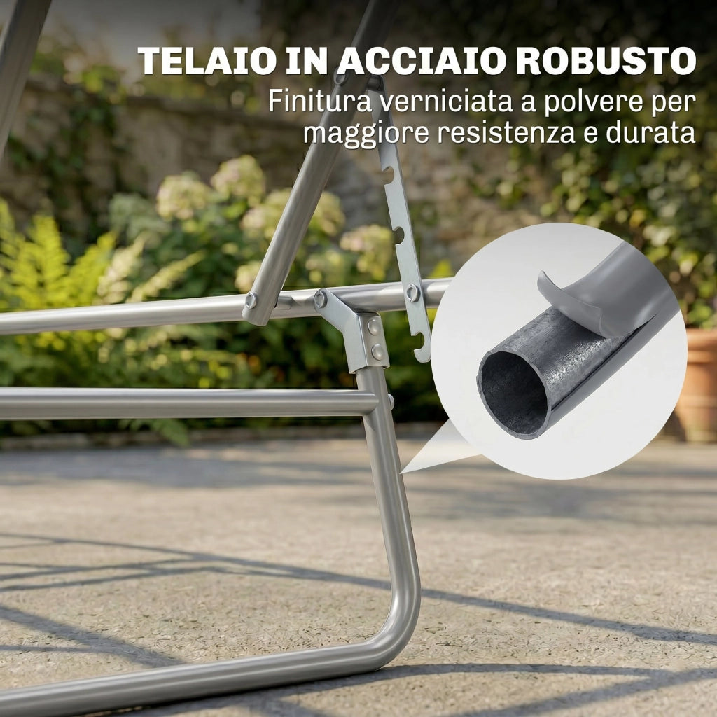 Sdraio da Giardino Pieghevole con Schienale Reclinabile e Tettuccio ¨C Zephmum ¨C Grigio Chiaro
