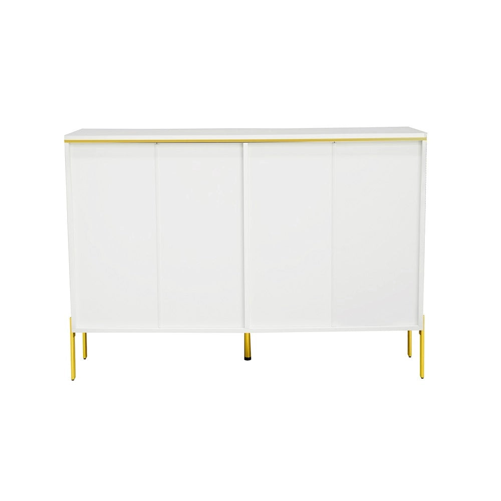 Credenza Moderna con 6 Cassetti ¨C MINIMAL ¨C Bianco e Oro, Frontali Lucidi, Soggiorno