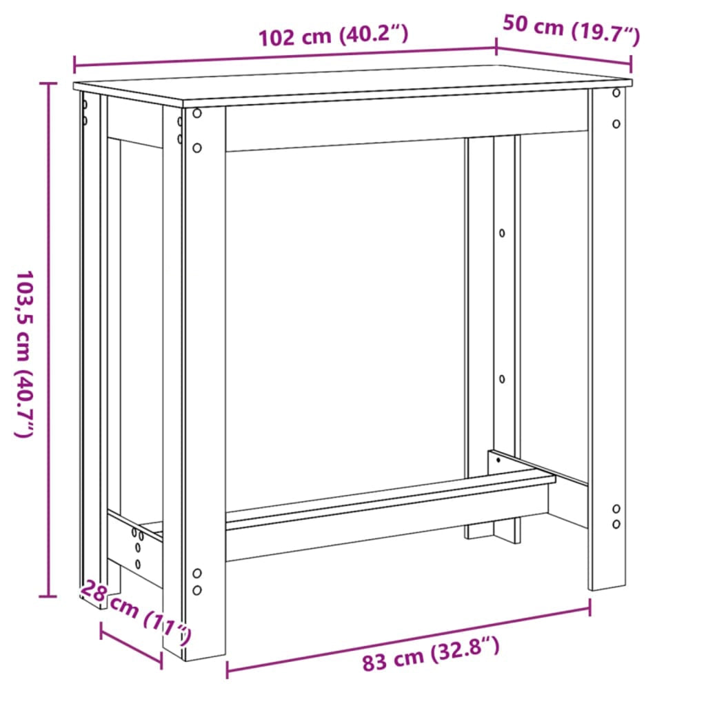 Tavolo da Bar Nero Rovere 102x50x103,5 cm in Legno Ingegnerizzato
