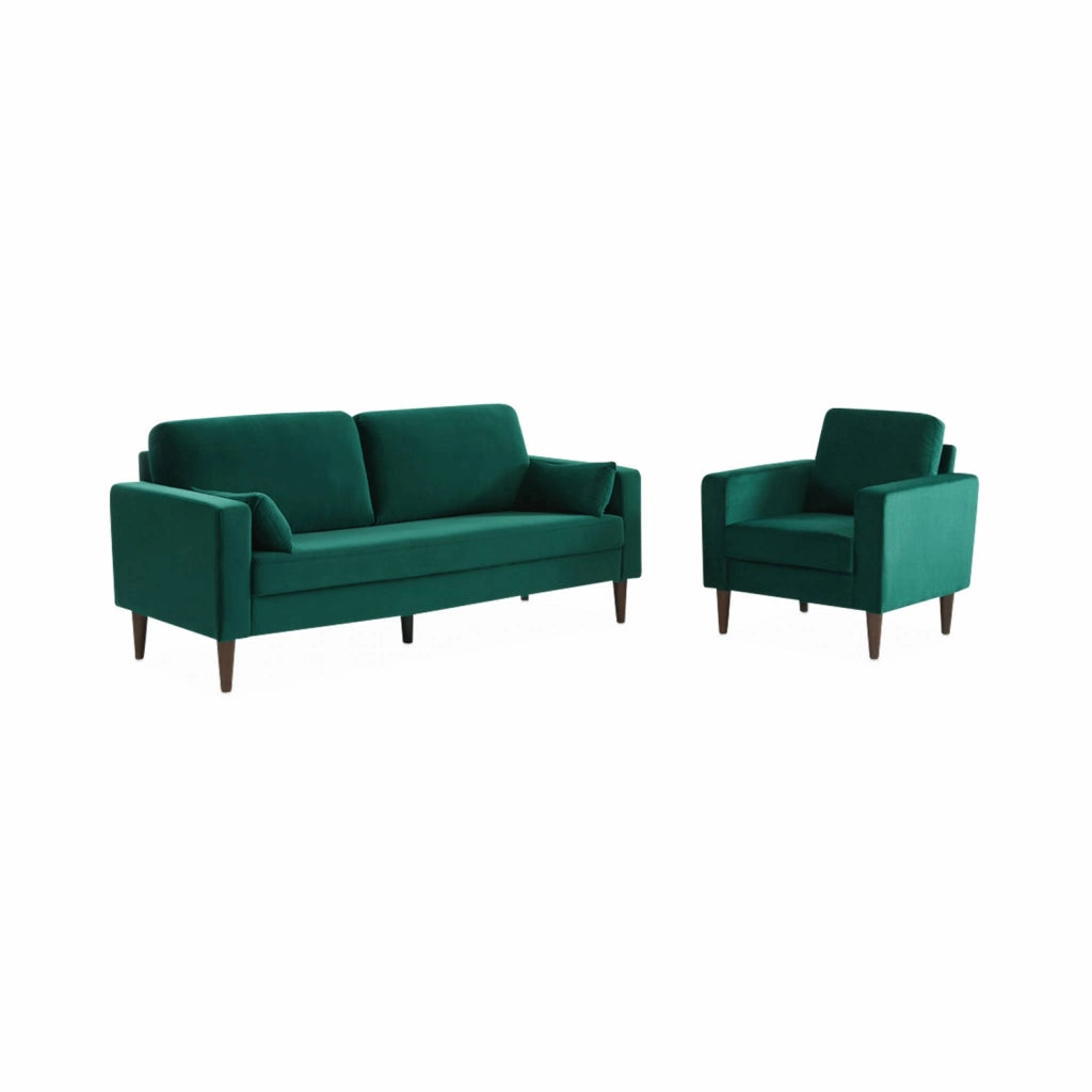 Poltrona scandinava in legno e velluto, verde inglese