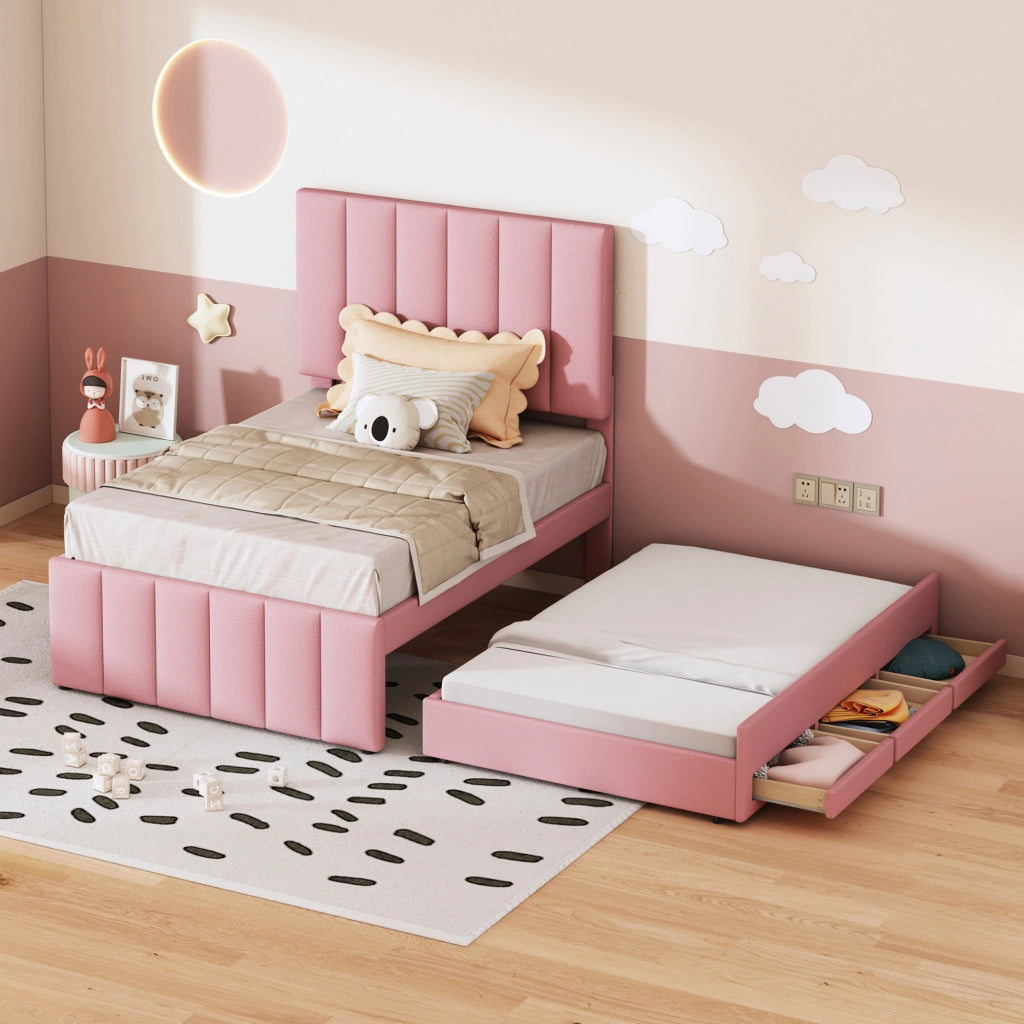 Letto imbottito singolo rosa 90x200 cm con letto estraibile