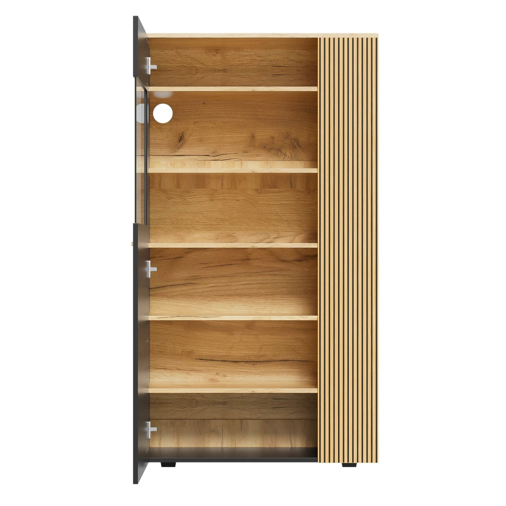 Mobile contenitore con LED a 16 colori e 3 ripiani fissi e 2 regolabili, gestione cavi, vetro, nero e legno 80 × 40 × 146 cm