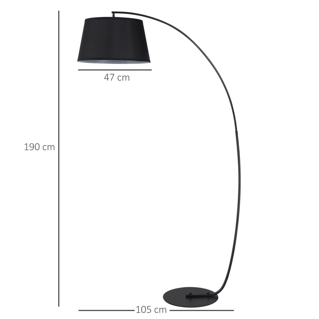 Lampada ad arco da terra in metallo con paralume effetto lino nero, E27