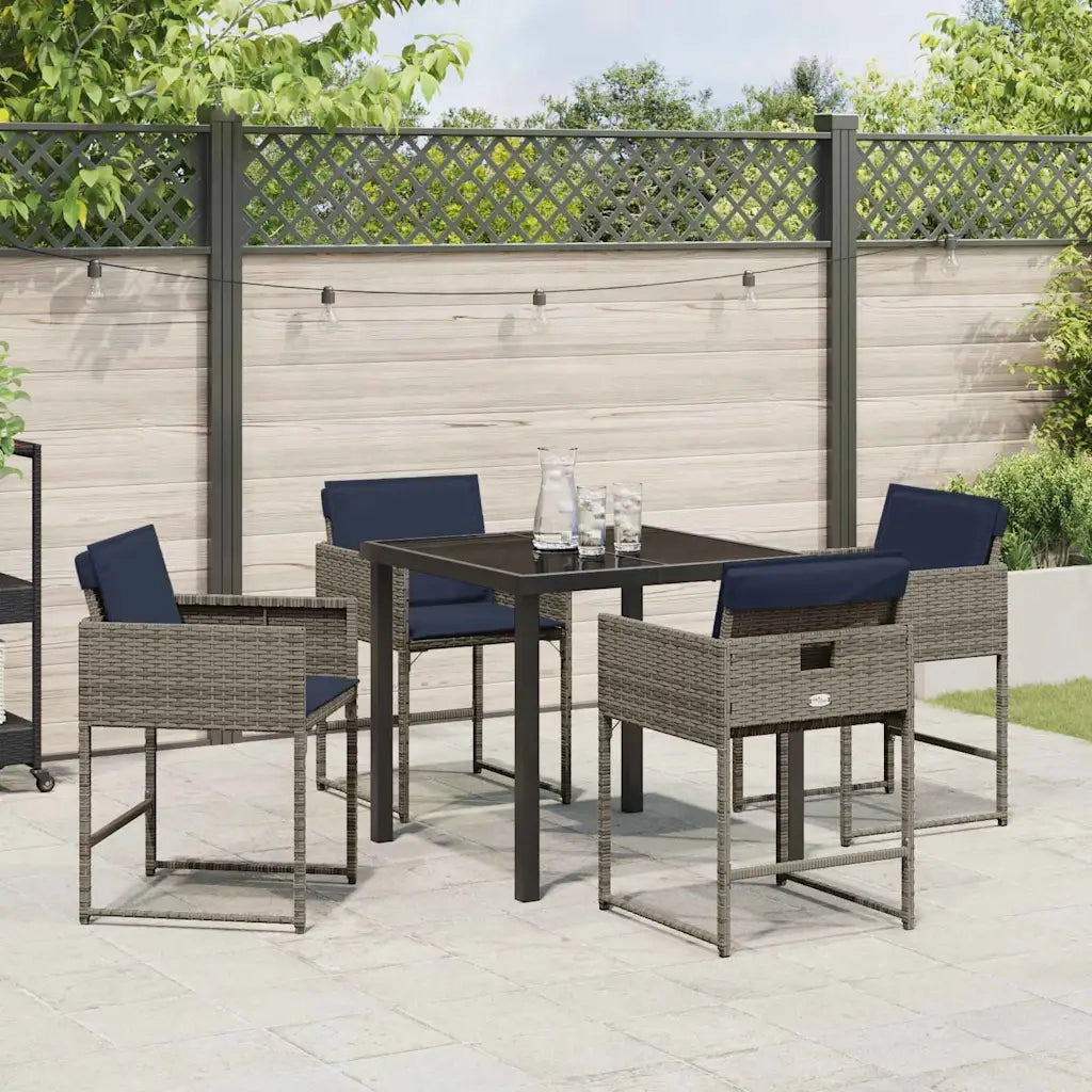 Set da Pranzo per Giardino con cuscino 5 pcs Grigio polyrattan 3380032