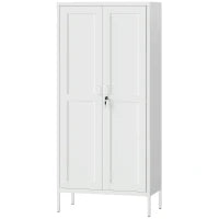 Armadio per Ufficio in Acciaio a 3 Ripiani Regolabili con Serratura e 2 Chiavi, 80x40x175 cm, Bianco