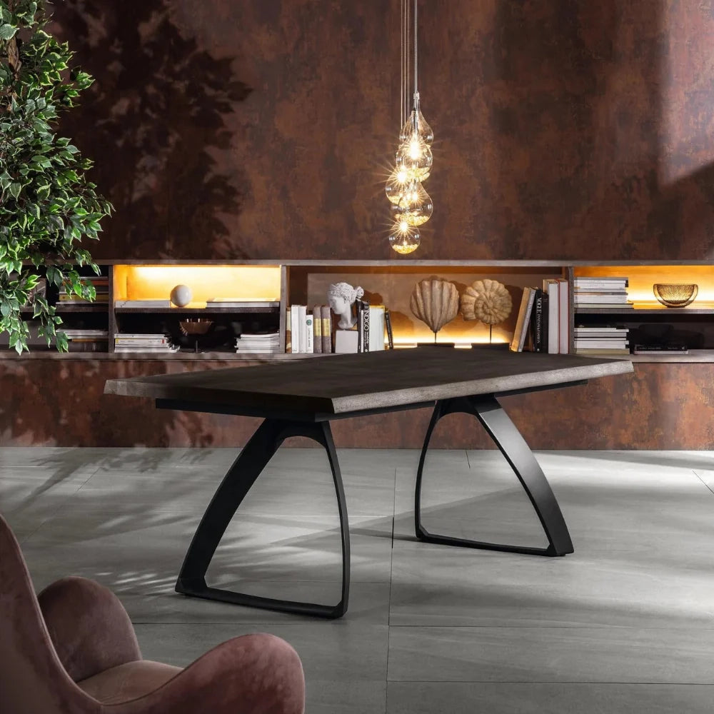 Tavolo da pranzo fisso in legno impiallacciato rovere termocotto Timber 160x90 cm fino a 8 posti Made in Italy | Duzzle