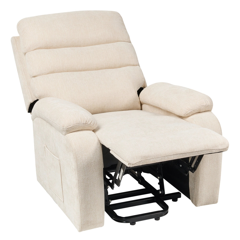 Poltrona reclinabile elettrica Poliestere beige chiaro Seduta singola imbottita con poggiapiedi Funzione di sollevamento Design moderno Relax