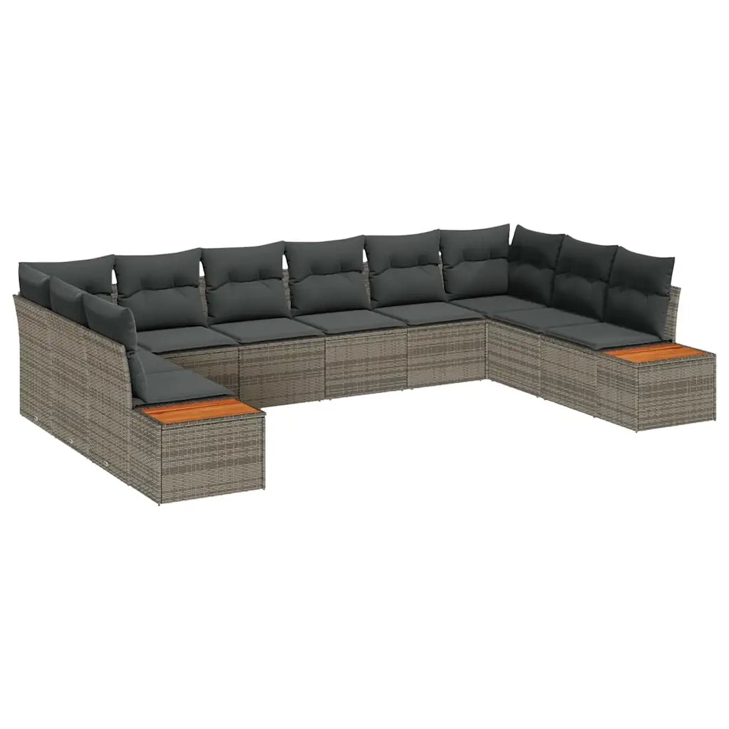 Set Divano da Giardino con cuscino 10 pcs Grigio Polyrattan
