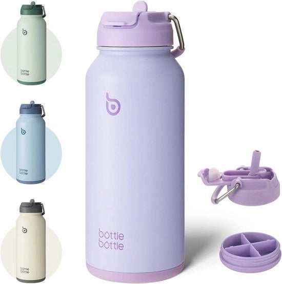 Ottima flaconcino sportiva isolante in acciaio inossidabile 950 ml con beccuccio e coperchio - Contenitore acqua per palestra con contenitore per pillole - Blu chiaro